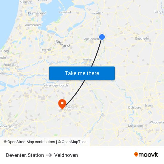 Deventer, Station to Veldhoven map