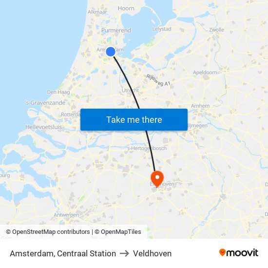 Amsterdam, Centraal Station to Veldhoven map