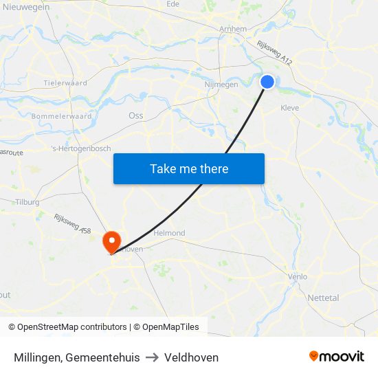 Millingen, Gemeentehuis to Veldhoven map