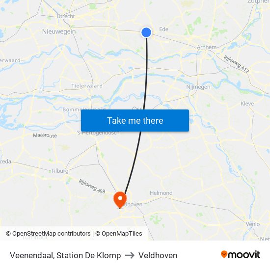 Veenendaal, Station De Klomp to Veldhoven map