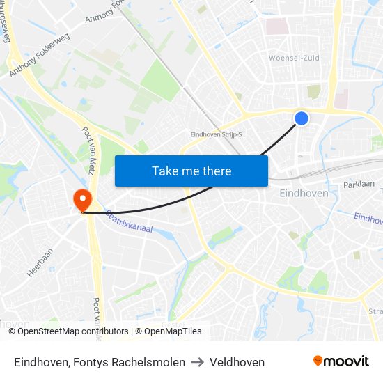 Eindhoven, Fontys Rachelsmolen to Veldhoven map