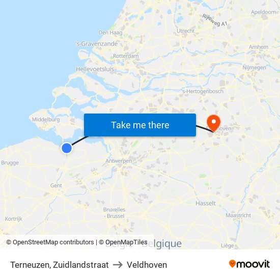 Terneuzen, Zuidlandstraat to Veldhoven map