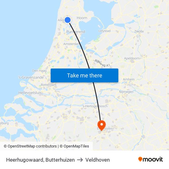 Heerhugowaard, Butterhuizen to Veldhoven map