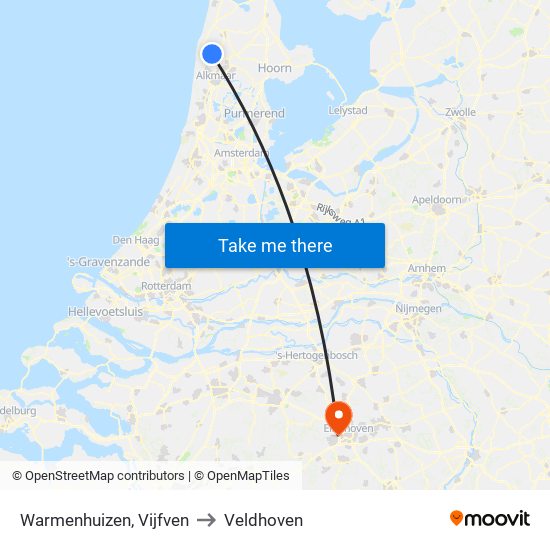 Warmenhuizen, Vijfven to Veldhoven map