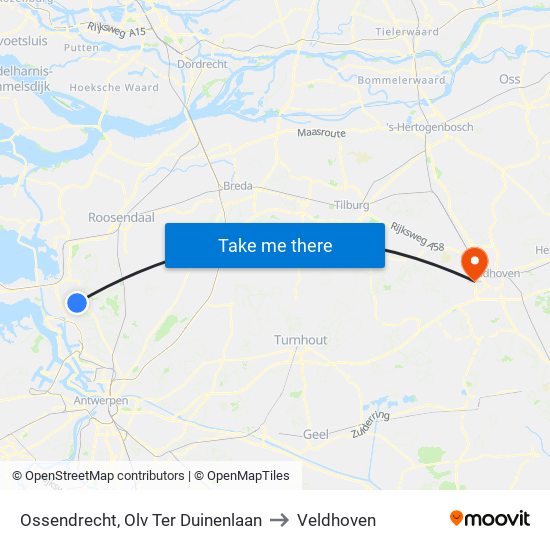 Ossendrecht, Olv Ter Duinenlaan to Veldhoven map