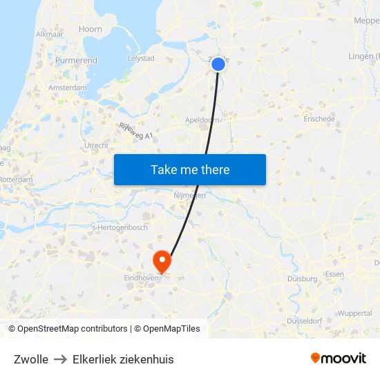 Zwolle to Elkerliek ziekenhuis map