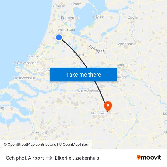 Schiphol, Airport to Elkerliek ziekenhuis map