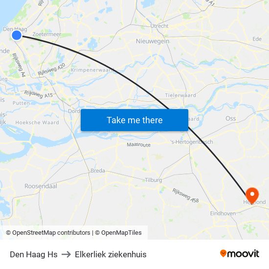 Den Haag Hs to Elkerliek ziekenhuis map