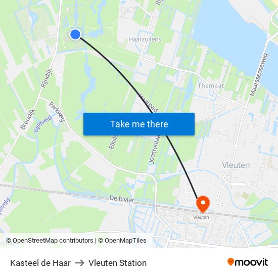 Kasteel de Haar to Vleuten Station map