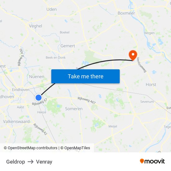 Geldrop to Venray map