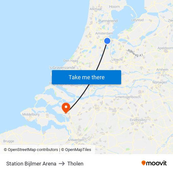 Station Bijlmer Arena to Tholen map