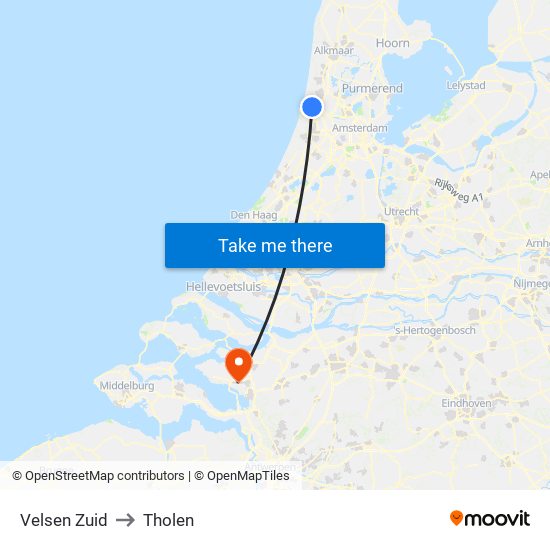 Velsen Zuid to Tholen map