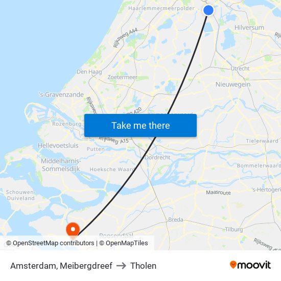 Amsterdam, Meibergdreef to Tholen map