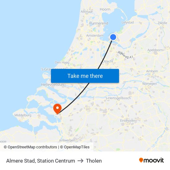 Almere Stad, Station Centrum to Tholen map