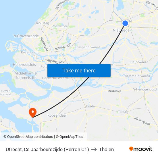 Utrecht, Cs Jaarbeurszijde (Perron C1) to Tholen map