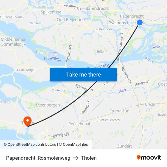 Papendrecht, Rosmolenweg to Tholen map