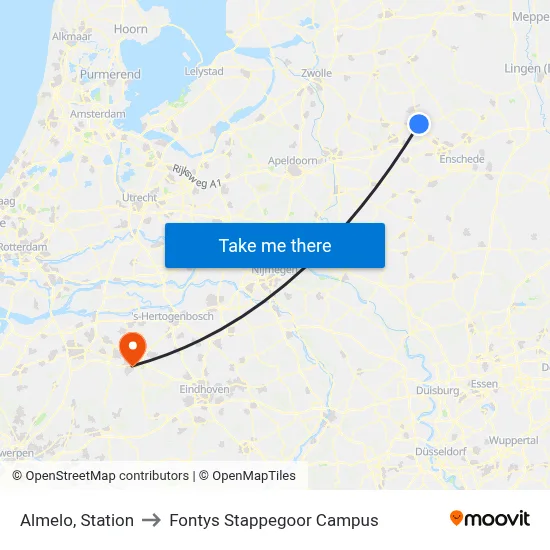 Almelo, Station to Fontys Stappegoor Campus map
