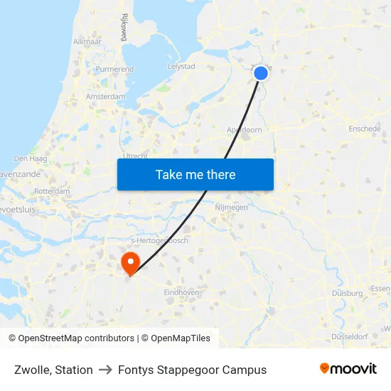 Zwolle, Station to Fontys Stappegoor Campus map