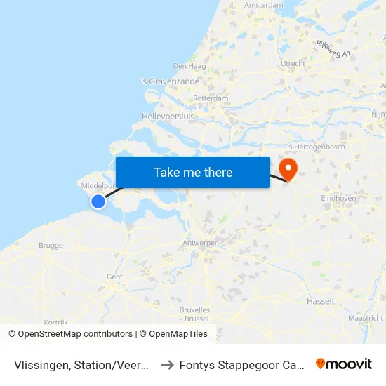 Vlissingen, Station/Veerhaven to Fontys Stappegoor Campus map