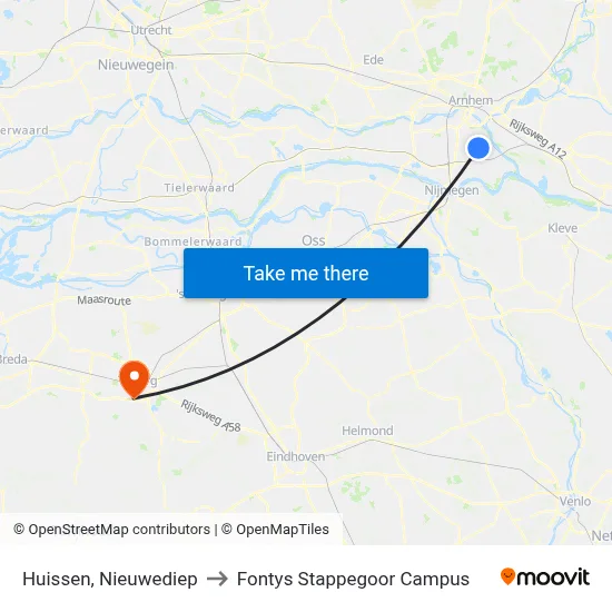 Huissen, Nieuwediep to Fontys Stappegoor Campus map