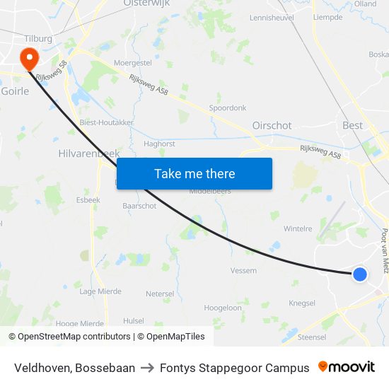 Veldhoven, Bossebaan to Fontys Stappegoor Campus map