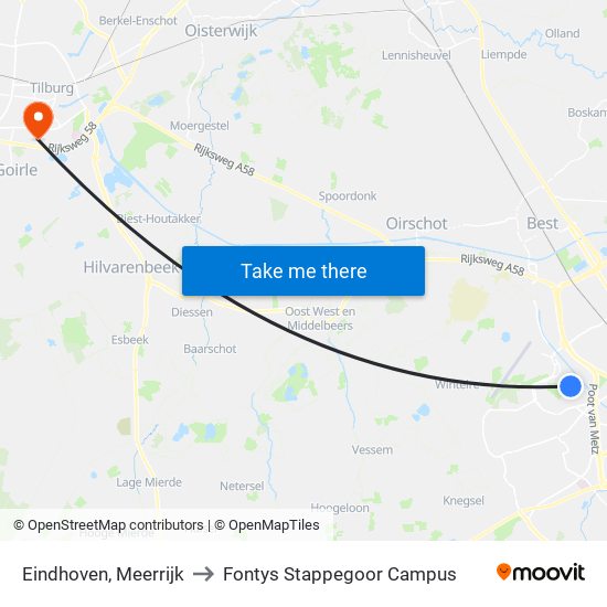 Eindhoven, Meerrijk to Fontys Stappegoor Campus map