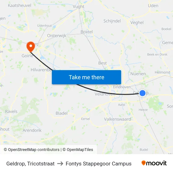 Geldrop, Tricotstraat to Fontys Stappegoor Campus map