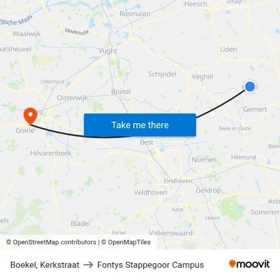 Boekel, Kerkstraat to Fontys Stappegoor Campus map