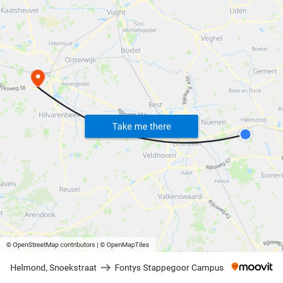 Helmond, Snoekstraat to Fontys Stappegoor Campus map