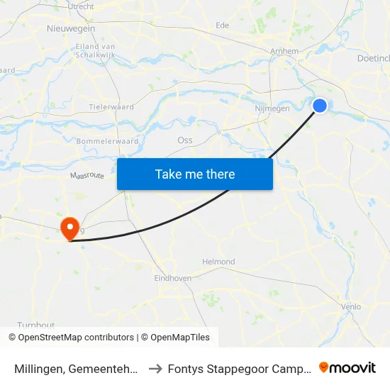 Millingen, Gemeentehuis to Fontys Stappegoor Campus map