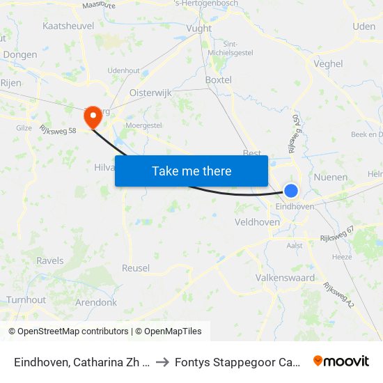 Eindhoven, Catharina Zh Zuid to Fontys Stappegoor Campus map