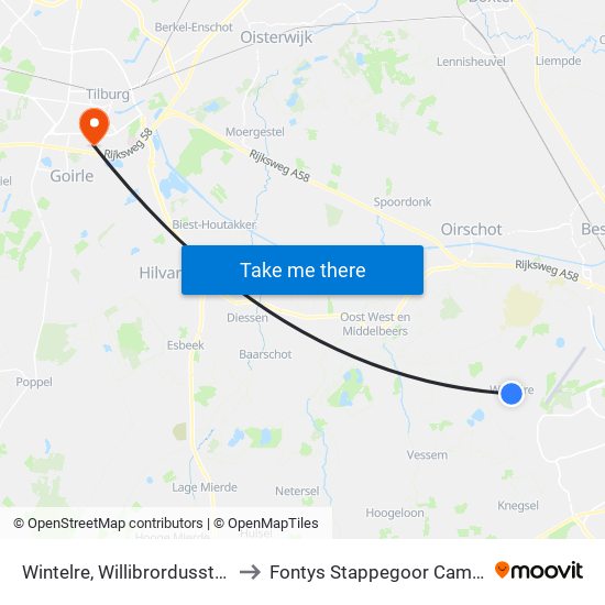 Wintelre, Willibrordusstraat to Fontys Stappegoor Campus map