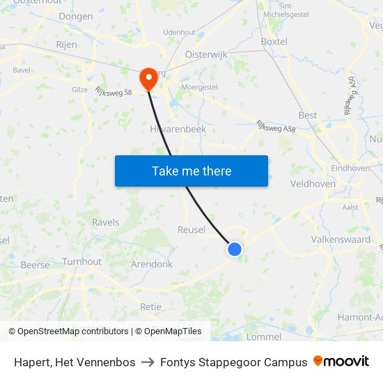 Hapert, Het Vennenbos to Fontys Stappegoor Campus map