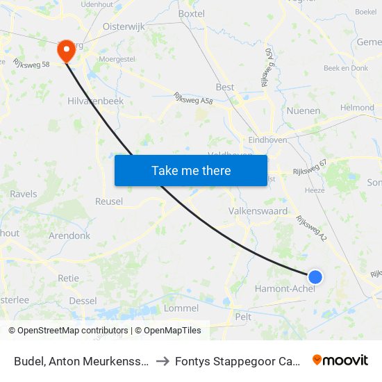 Budel, Anton Meurkensstraat to Fontys Stappegoor Campus map