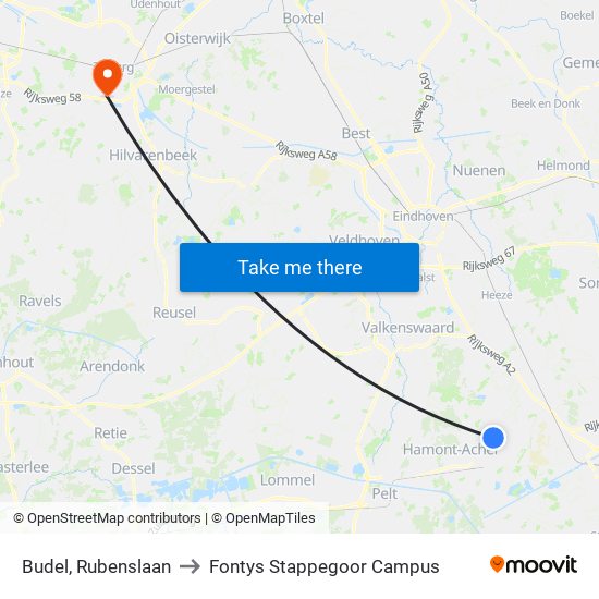 Budel, Rubenslaan to Fontys Stappegoor Campus map