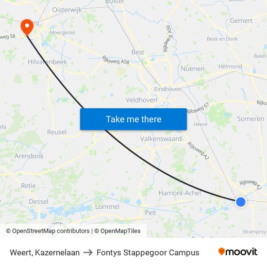 Weert, Kazernelaan to Fontys Stappegoor Campus map