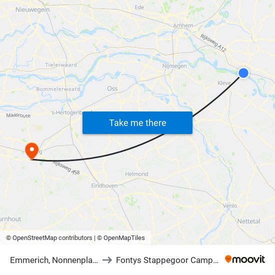 Emmerich, Nonnenplatz to Fontys Stappegoor Campus map