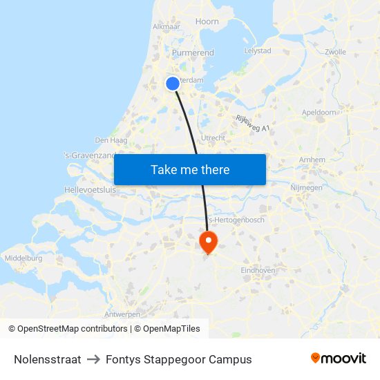 Nolensstraat to Fontys Stappegoor Campus map