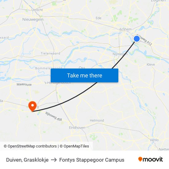 Duiven, Grasklokje to Fontys Stappegoor Campus map