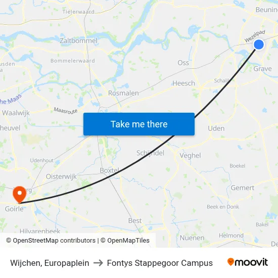 Wijchen, Europaplein to Fontys Stappegoor Campus map