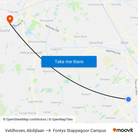 Veldhoven, Abdijlaan to Fontys Stappegoor Campus map