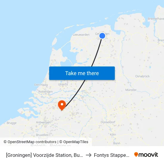 [Groningen] Voorzijde Station, Bushalte A/B, Stationsweg to Fontys Stappegoor Campus map