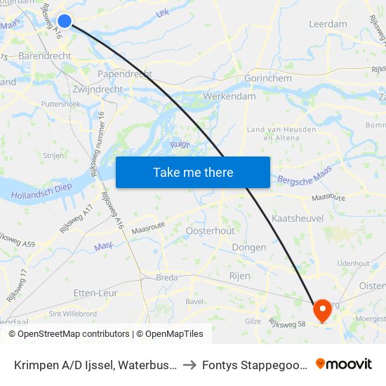 Krimpen A/D Ijssel, Waterbus Stormpolder to Fontys Stappegoor Campus map