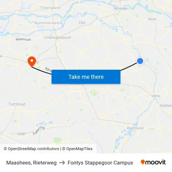 Maashees, Rieterweg to Fontys Stappegoor Campus map