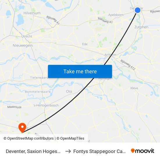 Deventer, Saxion Hogeschool to Fontys Stappegoor Campus map