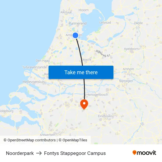 Noorderpark to Fontys Stappegoor Campus map