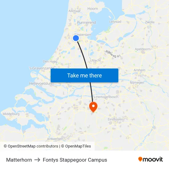 Matterhorn to Fontys Stappegoor Campus map