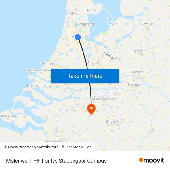 Molenwerf to Fontys Stappegoor Campus map