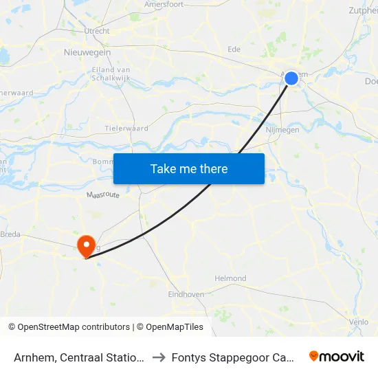Arnhem, Centraal Station - K to Fontys Stappegoor Campus map