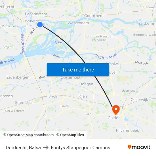 Dordrecht, Balsa to Fontys Stappegoor Campus map